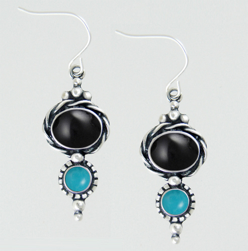 Sterling Silver Drop Dangle Earrings With Black Onyx And Turquoise